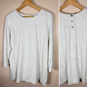 J. Jill Womens Tunic Sweatshirt L Gray Space Knit Speckled Gray Stretch Coastal